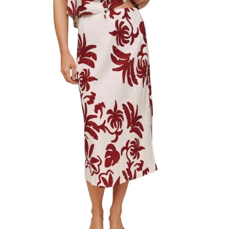 BIAS SIDE SLIT SKIRT-ISLAND DAMASK PRINT