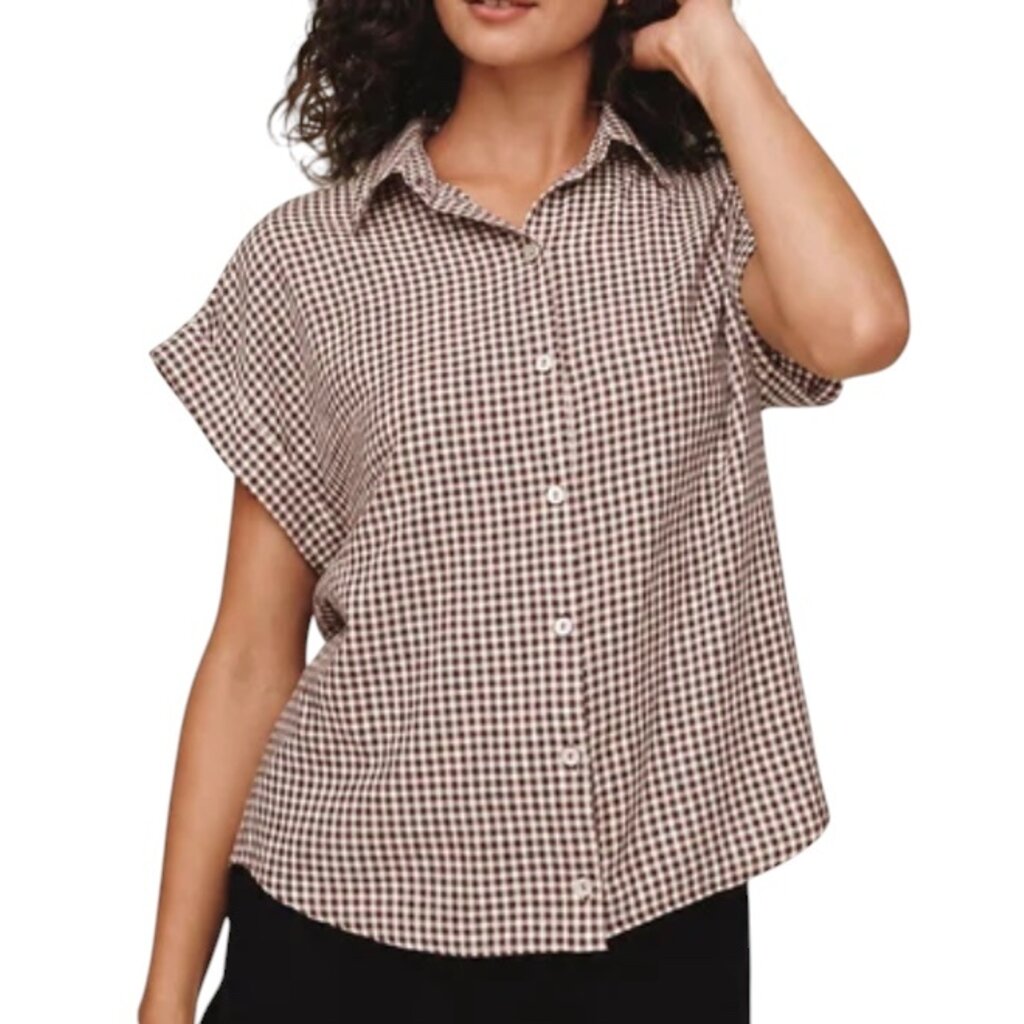 SHORT ROLL SLEEVE SHIRT-BLACK MICRO GINGHAM