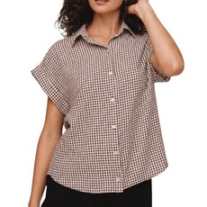 SHORT ROLL SLEEVE SHIRT-BLACK MICRO GINGHAM