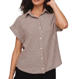 SHORT ROLL SLEEVE SHIRT-BLACK MICRO GINGHAM