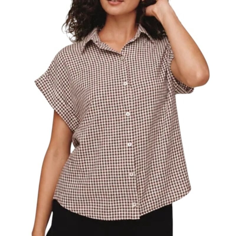 SHORT ROLL SLEEVE SHIRT-BLACK MICRO GINGHAM