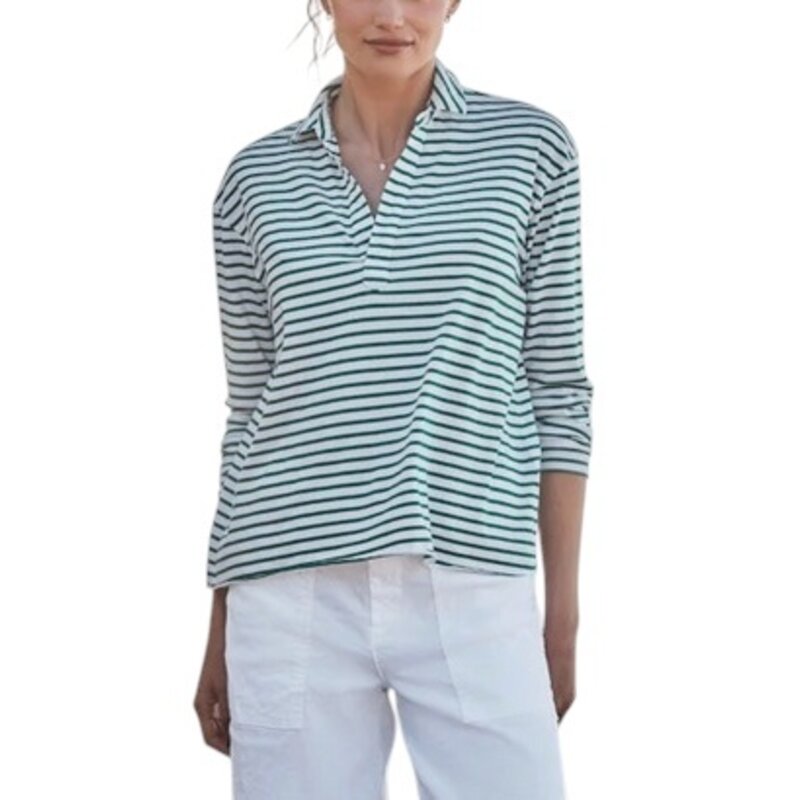 Frank & Eileen Patrick - Popover Henley Green & White Stripe