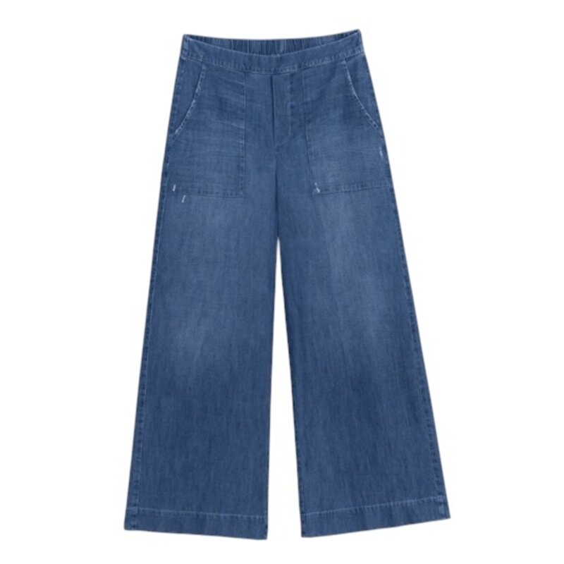Frank & Eileen MADELINE Patch Pocket Pull-On Pant Distressed Indigo Washed Denim