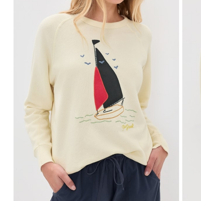 The Great THE COLLEGE SWEATSHIRT W/ SAILING BOAT APPLIQUE