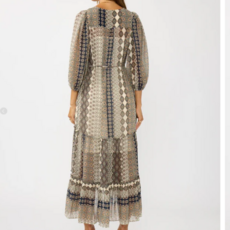3/4" SLV HIGH LOW TIERED MAXI DRESS W/ SPAGHETTI SELF BELT