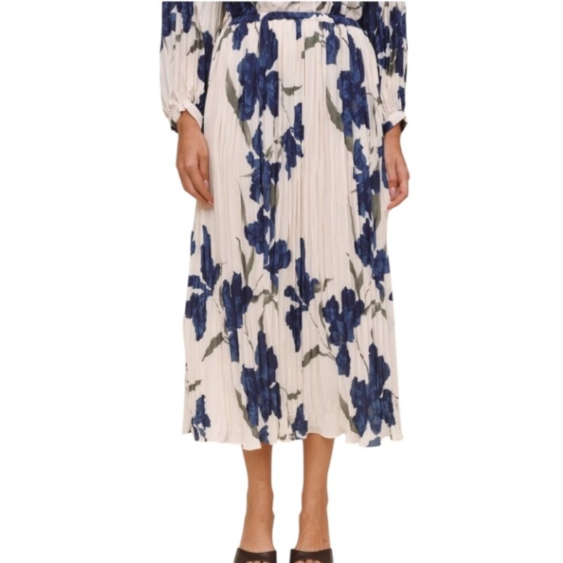 PLEATED MAXI SKIRT-INDIGO IRIS PRIN