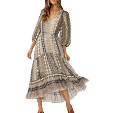 3/4" SLV HIGH LOW TIERED MAXI DRESS W/ SPAGHETTI SELF BELT