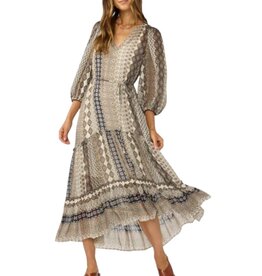 3/4" SLV HIGH LOW TIERED MAXI DRESS W/ SPAGHETTI SELF BELT