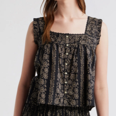 The Great THE VICTORIAN PLEAT TANK BLACK & CREAM FLORAL
