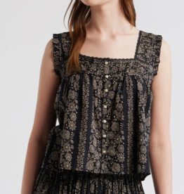 The Great THE VICTORIAN PLEAT TANK BLACK & CREAM FLORAL