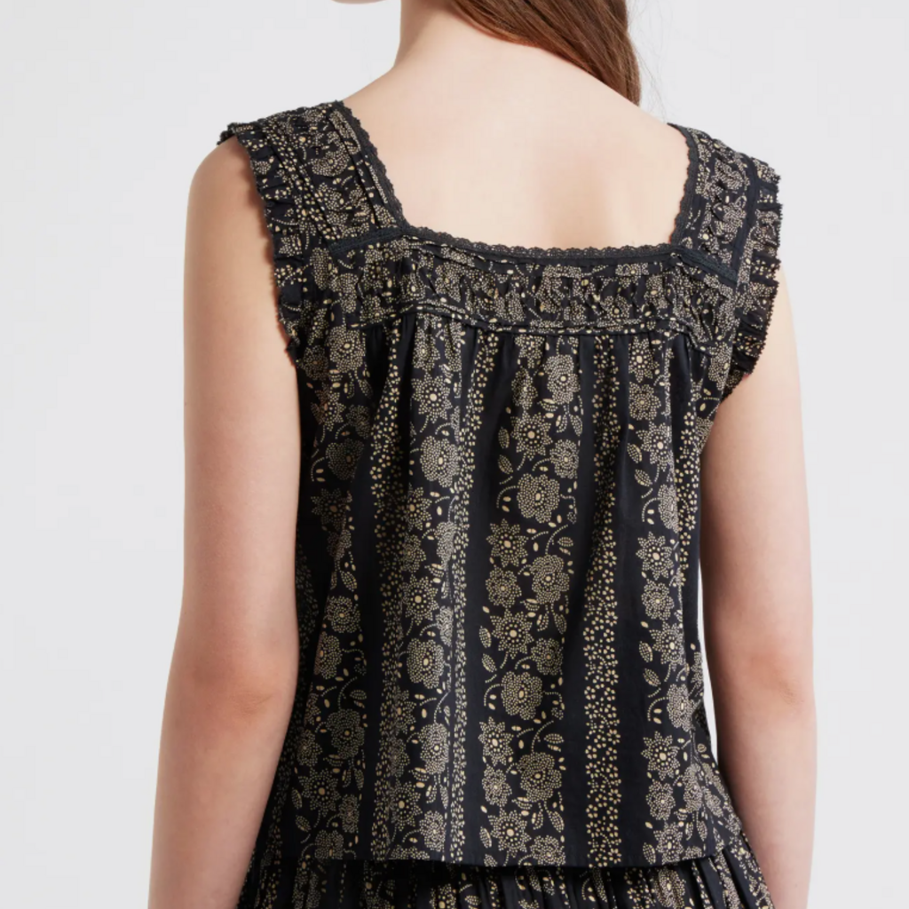The Great THE VICTORIAN PLEAT TANK BLACK & CREAM FLORAL