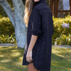 Frank & Eileen MARY Classic Shirtdress Textured Black Flowers