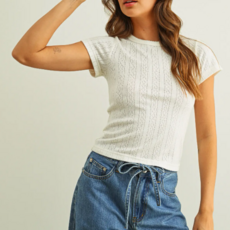 Miou Muse Pointelle Fabric Short Sleeve Tee