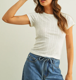 Miou Muse Pointelle Fabric Short Sleeve Tee