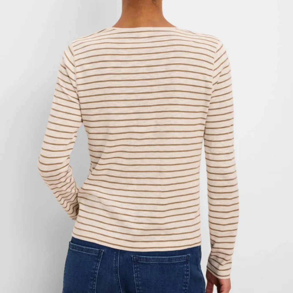 NIC+ZOE COTTON MODAL STRIPE LONG SLEEVE TEE CREAM MULTI