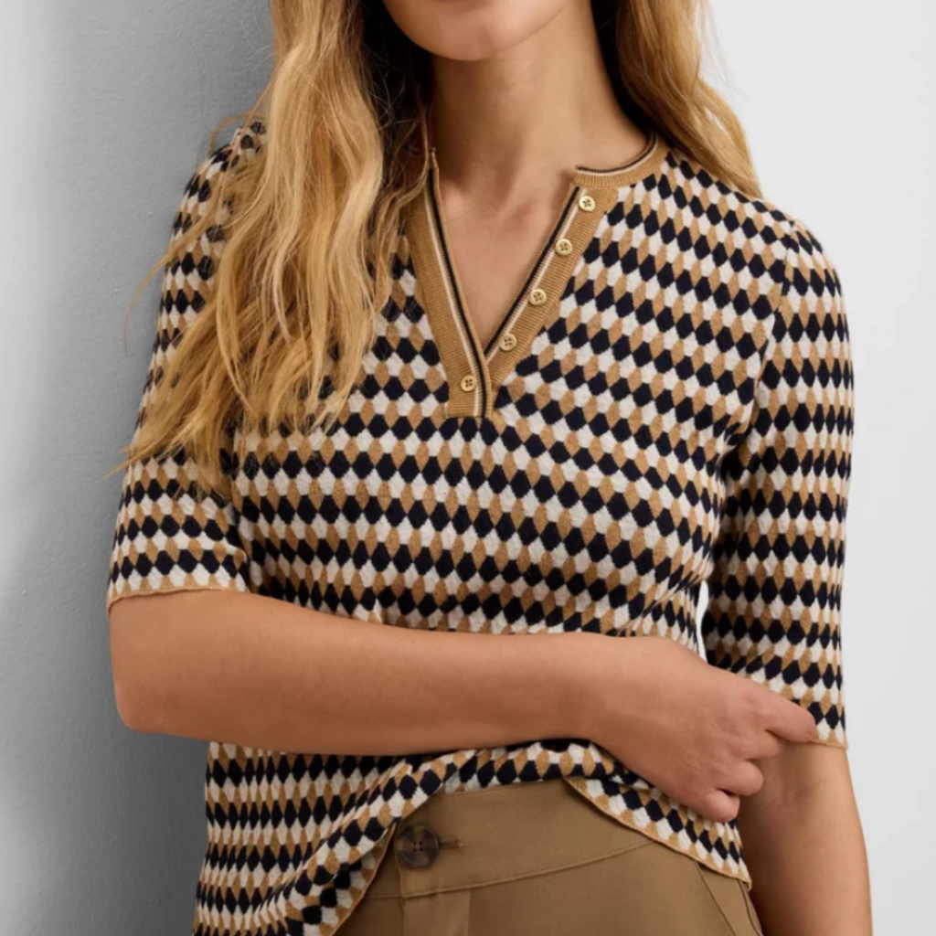 NIC+ZOE ANGLED JACQUARD SWEATER NEUTRAL