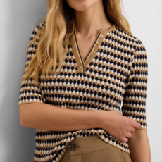 NIC+ZOE ANGLED JACQUARD SWEATER NEUTRAL