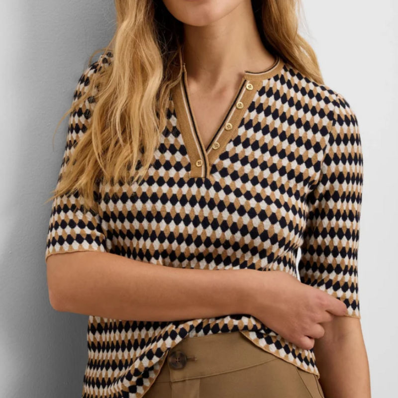 NIC+ZOE ANGLED JACQUARD SWEATER NEUTRAL