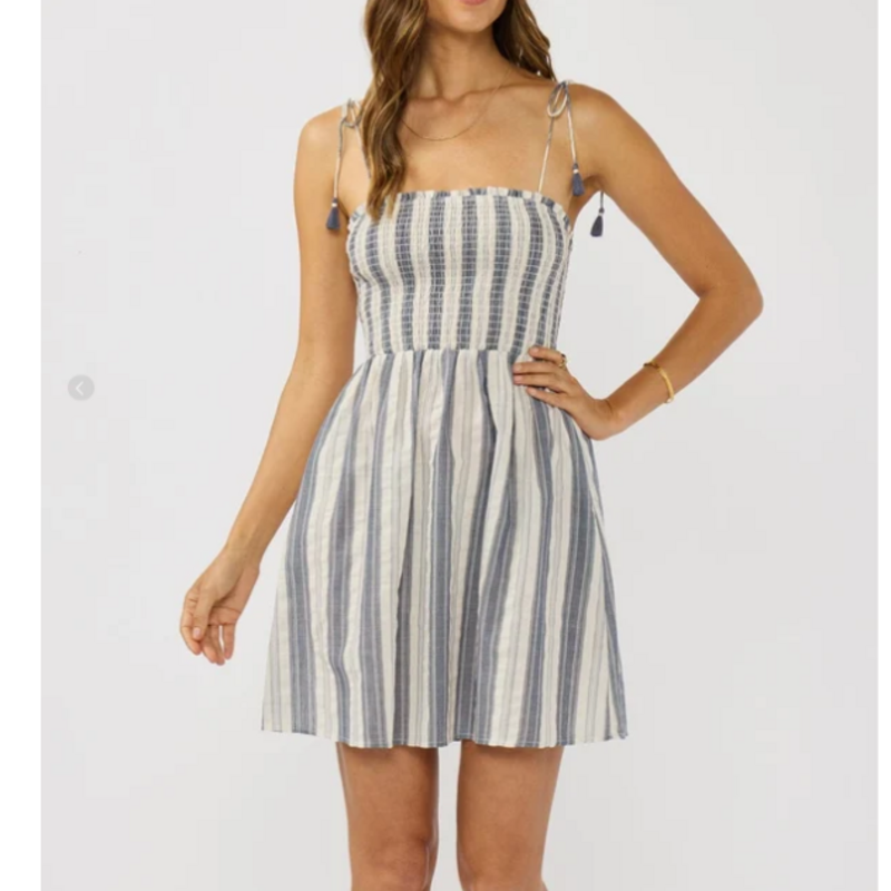 SMOCKED BODICE STRIPE MINI DRESS
