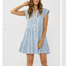 BUTTON DOWN TIERED MINI DRESS BLUE/WHITE