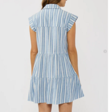 BUTTON DOWN TIERED MINI DRESS BLUE/WHITE