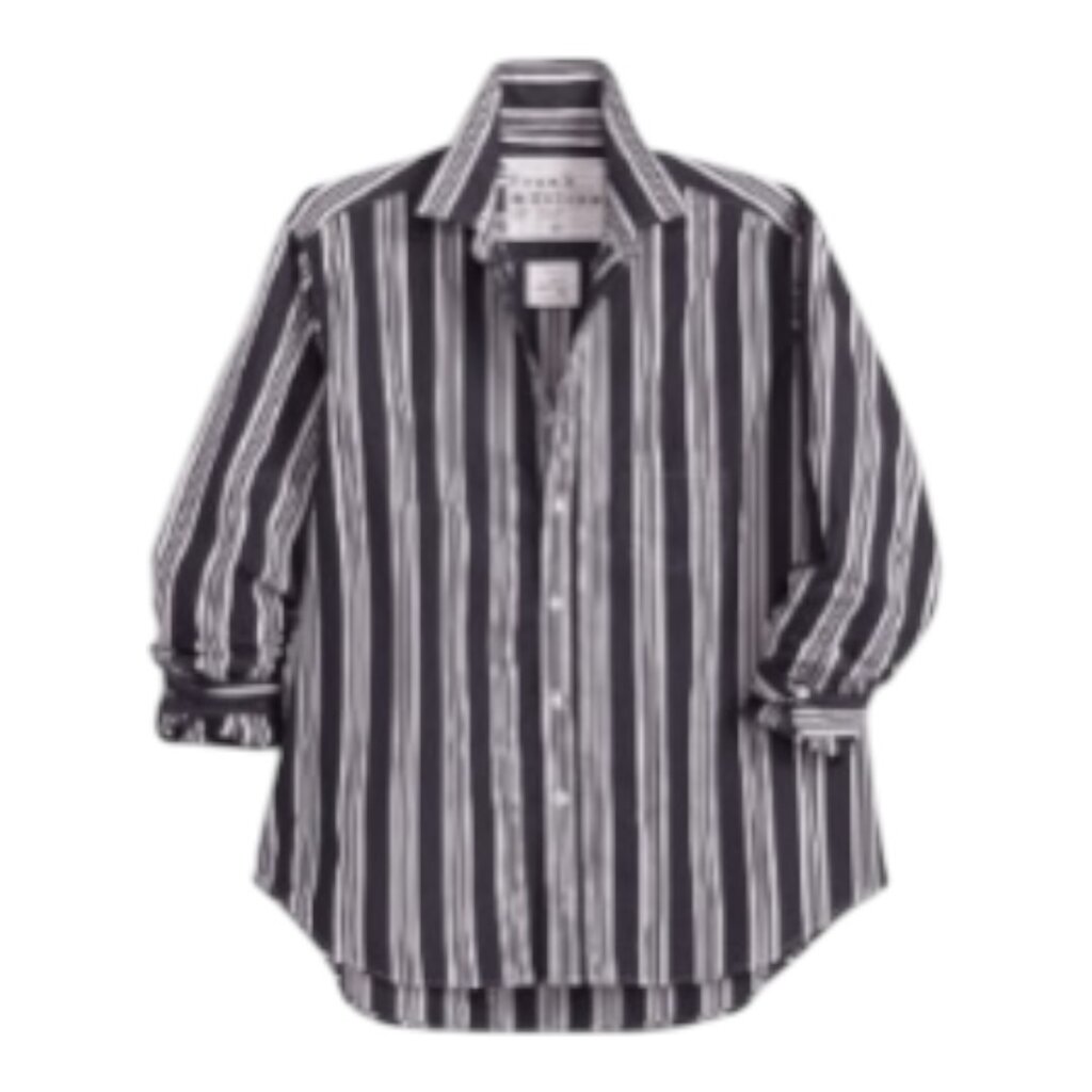 Frank & Eileen EILEEN Relaxed Button-Up Shirt Black W/ Tan Multi Stripe