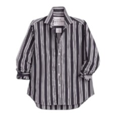 Frank & Eileen EILEEN Relaxed Button-Up Shirt Black W/ Tan Multi Stripe