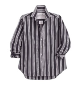Frank & Eileen EILEEN Relaxed Button-Up Shirt Black W/ Tan Multi Stripe