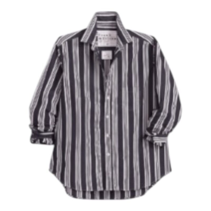 Frank & Eileen EILEEN Relaxed Button-Up Shirt Black W/ Tan Multi Stripe