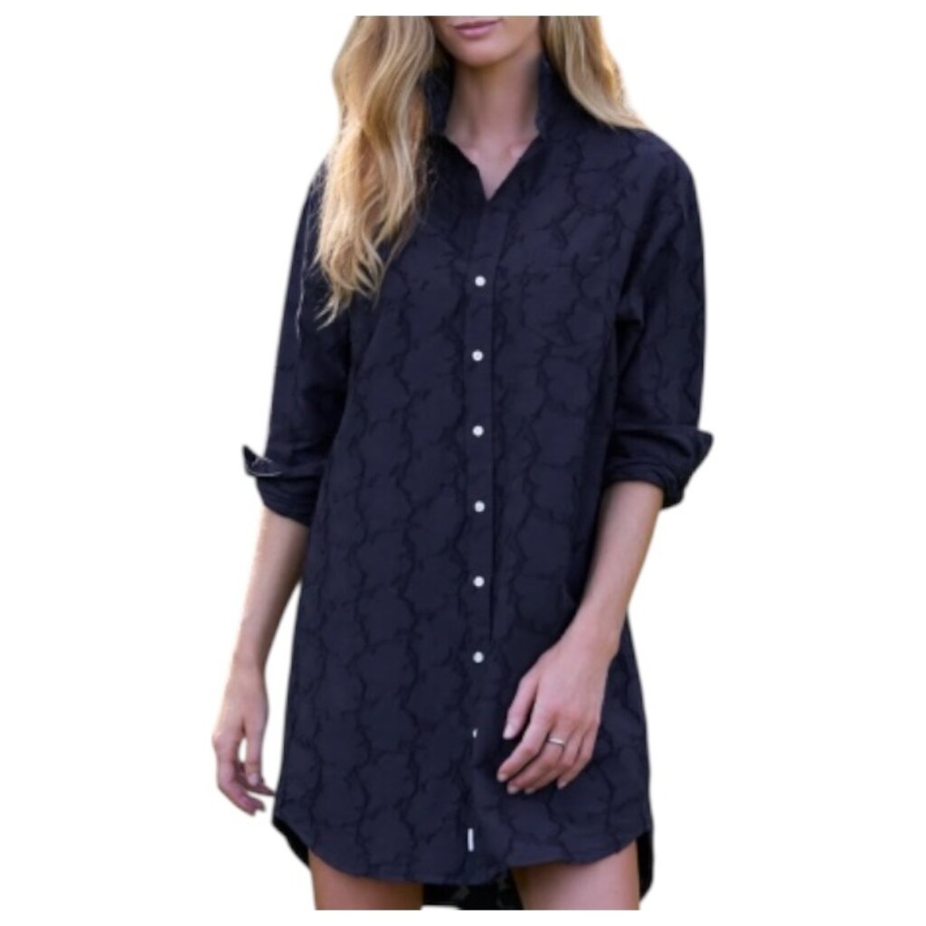 Frank & Eileen MARY Classic Shirtdress Textured Black Flowers