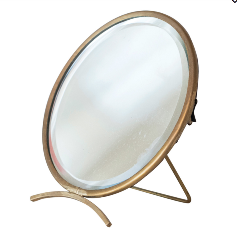 Folding Brass Mirror, Antique Finish