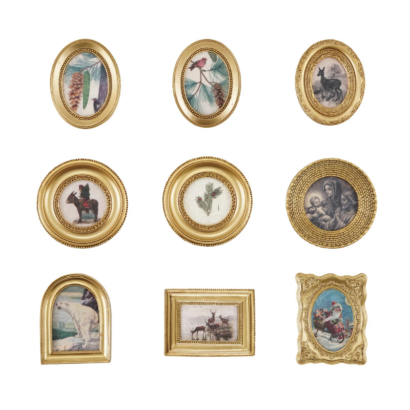 Resin Mini Framed Vintage Seasonal Art Magnet, Gold Finish