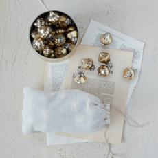 Embossed Mercury Glass Ornaments in Muslin Bag, Gold Finish, Set of 36