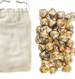 Embossed Mercury Glass Ornaments in Muslin Bag, Gold Finish, Set of 36
