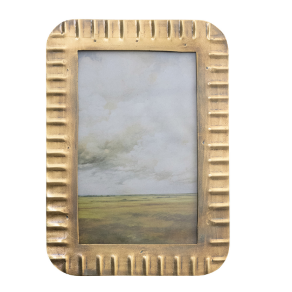 Metal Ribbed Photo Frame, Antique Brass Finish (Holds 4" x 6" Photo)
