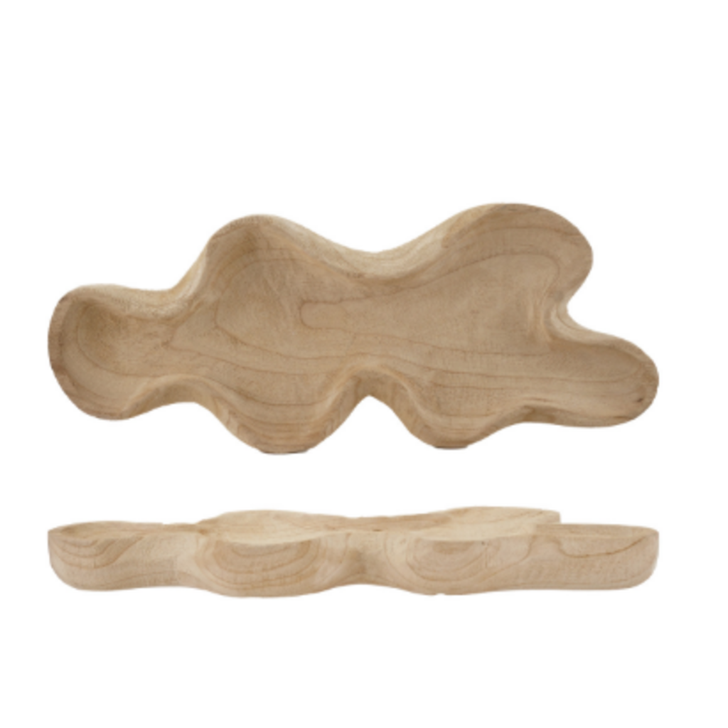 Decorative Paulownia Wood Organic Shaped Scalloped Tray, Natural