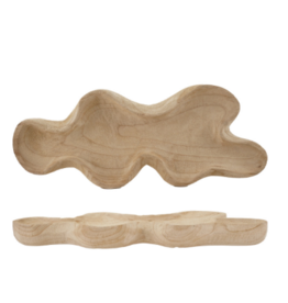 Decorative Paulownia Wood Organic Shaped Scalloped Tray, Natural