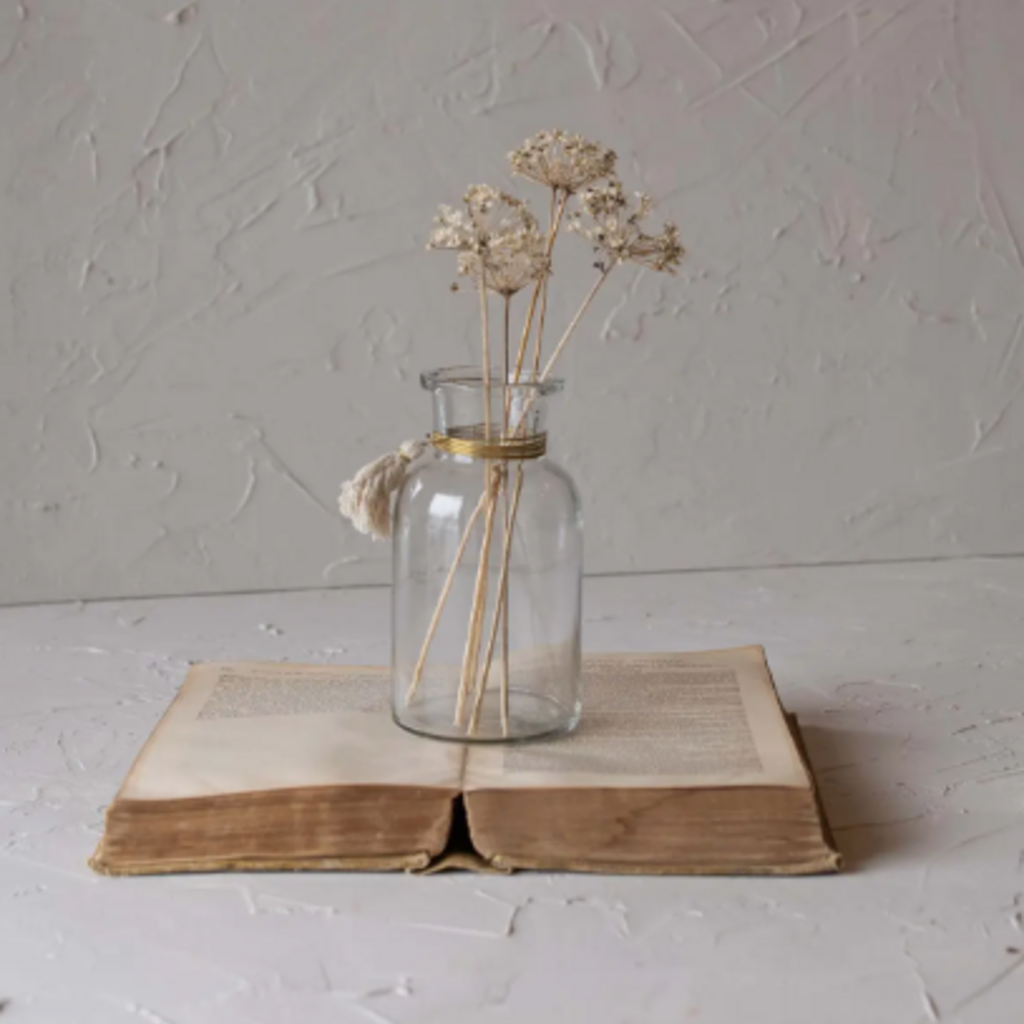 Foreside Home & Garden Faye Tassel Embellished Bud Vase Glass Metal & Cotton