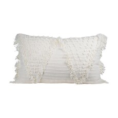 Foreside Home & Garden Prairie White Fringed 14x22 Inch Hand Woven Lumbar Pillow