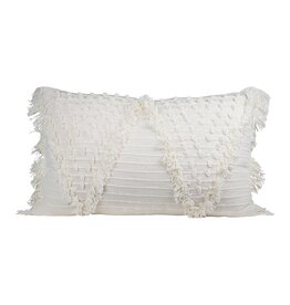 Foreside Home & Garden Prairie White Fringed 14x22 Inch Hand Woven Lumbar Pillow
