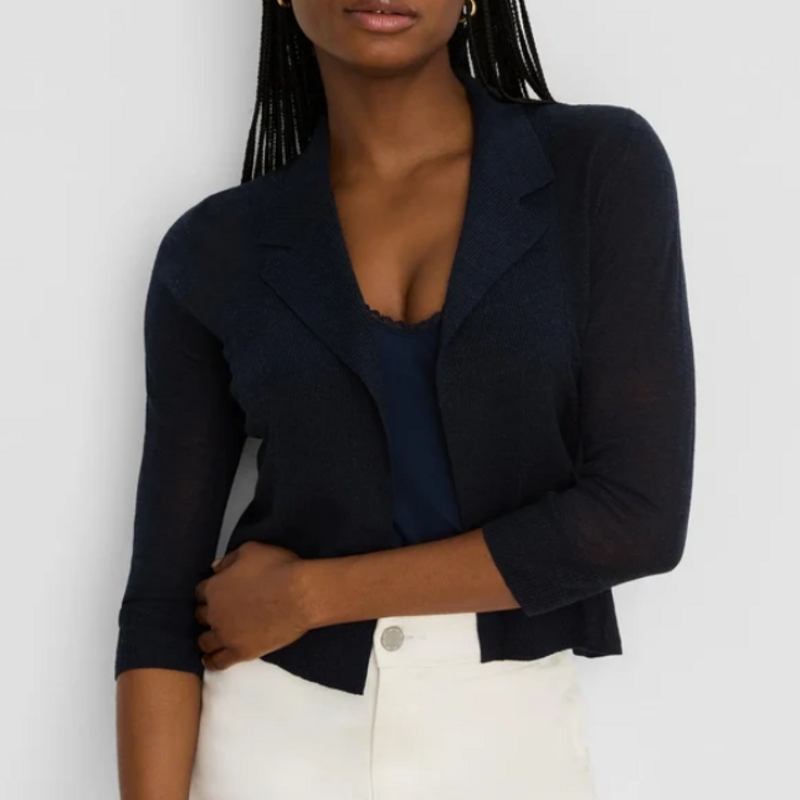 NIC+ZOE Featherknit Collared Cardigan INDIGO