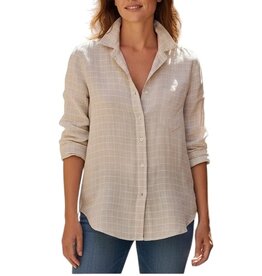 Frank & Eileen EILEEN Relaxed Button-Up Shirt Tan W/ Textured White Grid