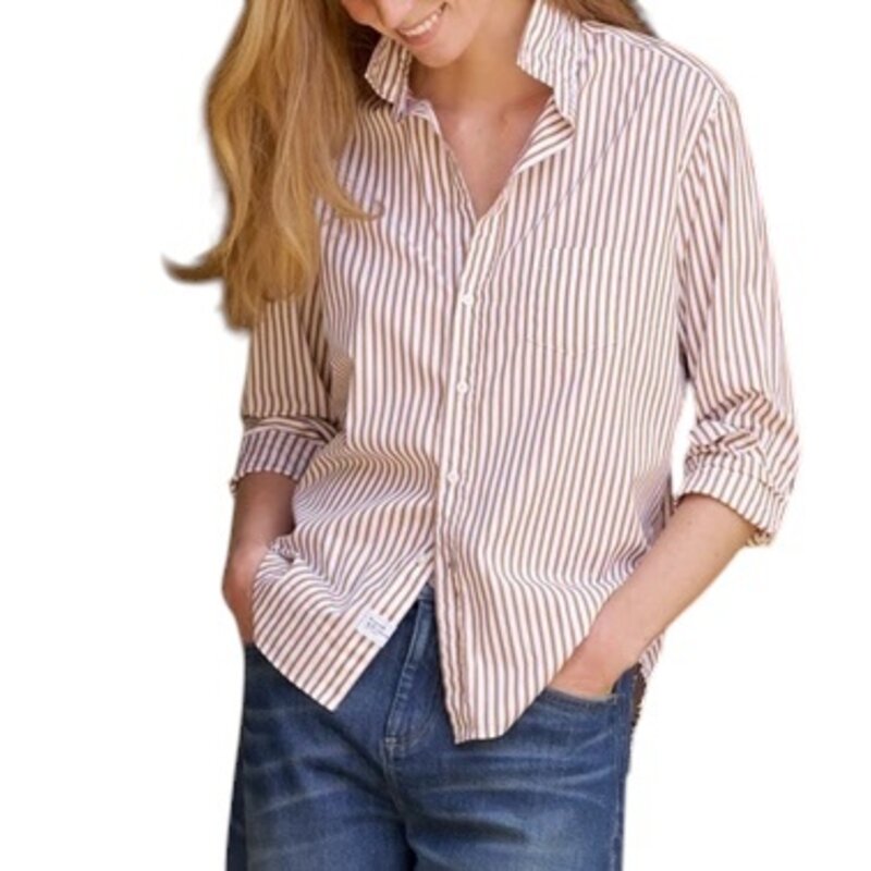 Frank & Eileen EILEEN Relaxed Button-Up Shirt Tan White Stripe