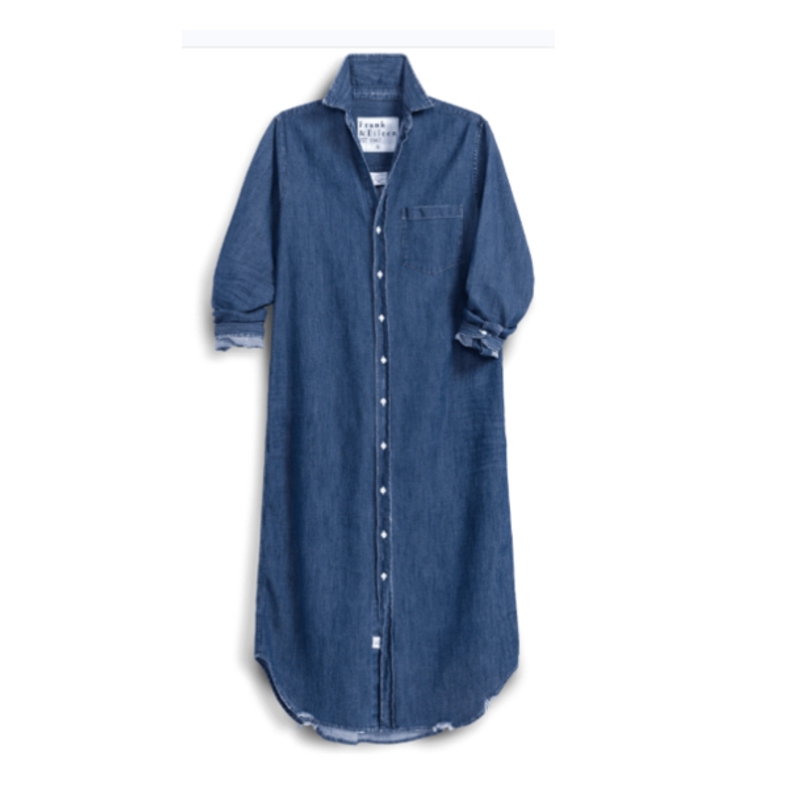 Frank & Eileen RORY Maxi Shirtdress Distressed Indigo Washed Denim