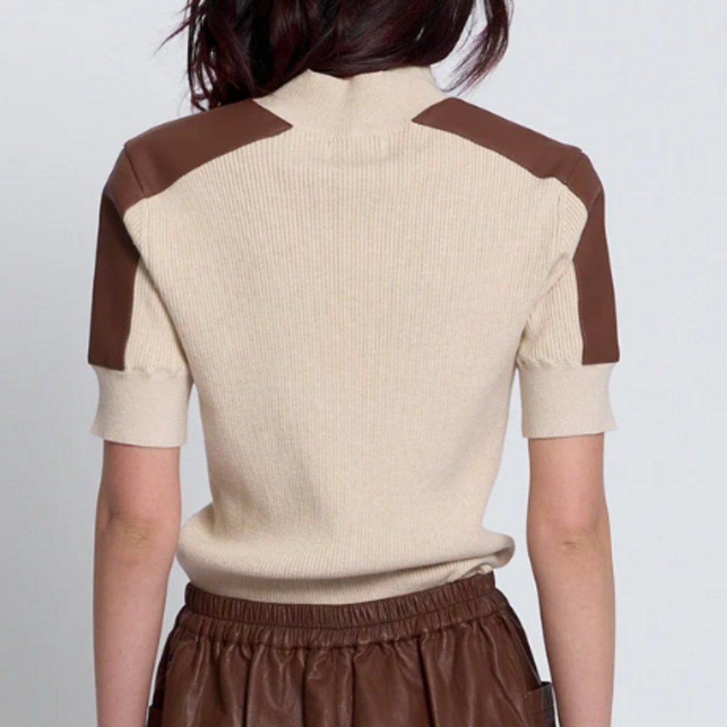 CENTRAL PARK WEST VESPER VEGAN TRIM RIBBED HALF SLEEVE IVORY