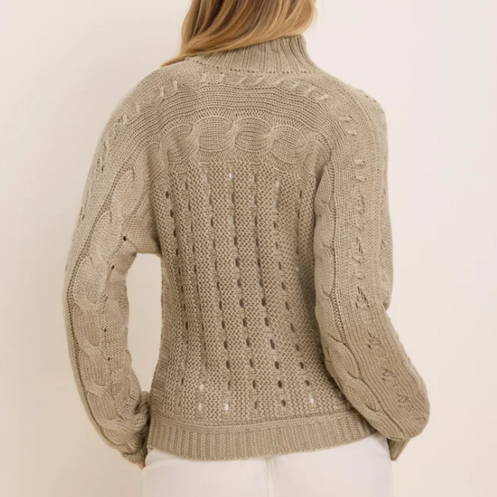 NIC+ZOE CABLE KNIT CARDIGAN MALT
