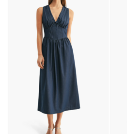 ADELYN RAE Arabelle Chambray Sleeveless Corset Midi Dress Indigo Blue