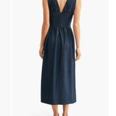 ADELYN RAE Arabelle Chambray Sleeveless Corset Midi Dress Indigo Blue