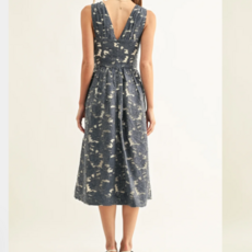 ADELYN RAE Arleta Jacquard Chambray Sleeveless Corset Midi Dress Denim Blue Jacquard