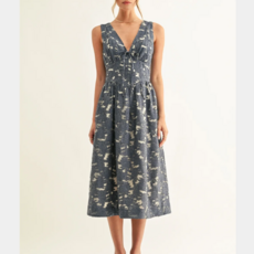 ADELYN RAE Arleta Jacquard Chambray Sleeveless Corset Midi Dress Denim Blue Jacquard